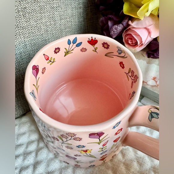 New Wild Flower Floral Garden Print Pink Textured Ceramic Coffee Mug Cup 20oz - Picture 2 of 6